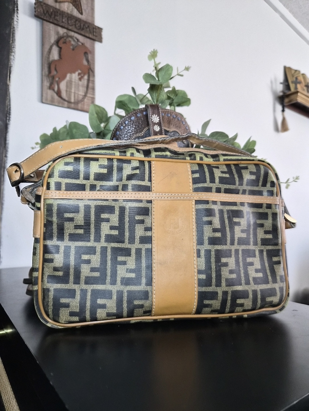 Vintage Fendi FF Logo Brown & Tan Crossbody Messenger Bag